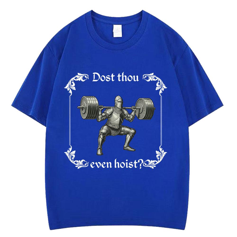 Hebst du überhaupt mittelalterliches T-Shirt Lustiger Fitnessstudio-Ritter Gewichtheben T-Shirts Unisex Baumwolle Lässig Übergroß Kurzarm T-Shirts