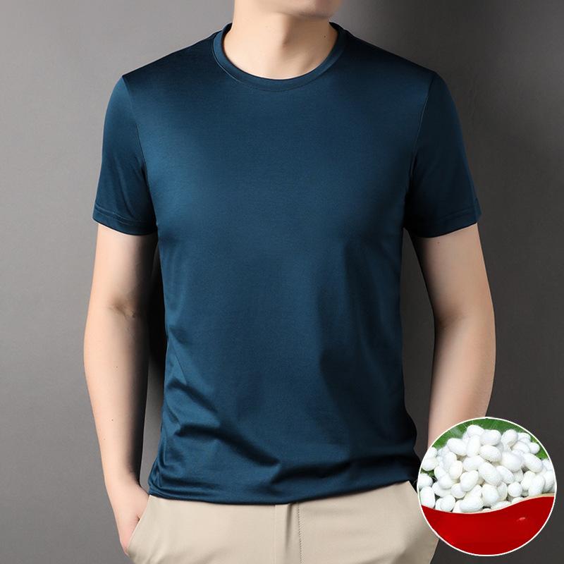 

Новая летняя шелковая футболка, мужская футболка с короткими рукавами в корейском стиле, повседневная тонкая молодежная однотонная мужская футболка с круглым вырезом XL