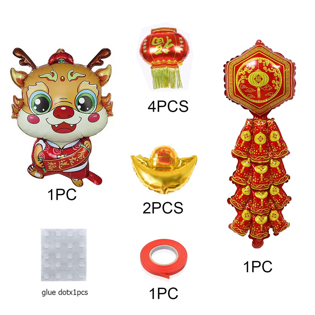 

Новогоднее украшение из воздушных шаров с китайским драконом Воздушные шары с благословением на год дракона, украшения из воздушных шаров с красными фонарями, воздушные шары с фейерверками