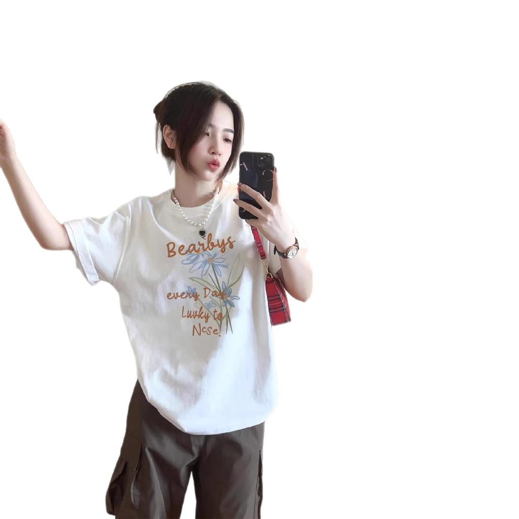 Pure Cotton White Short-sleeved T-shirt Women's New Popular Summer Loose Large Size Fat Mm Catties Half-sleeved Tops and Clothes