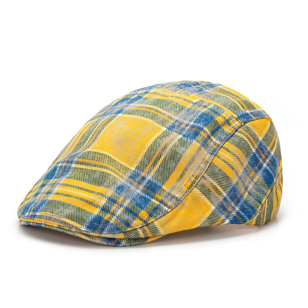 British Style Contrast Color Plaid Beret Women's Spring Summer Paintsman's Cap Men's Peaked Cap