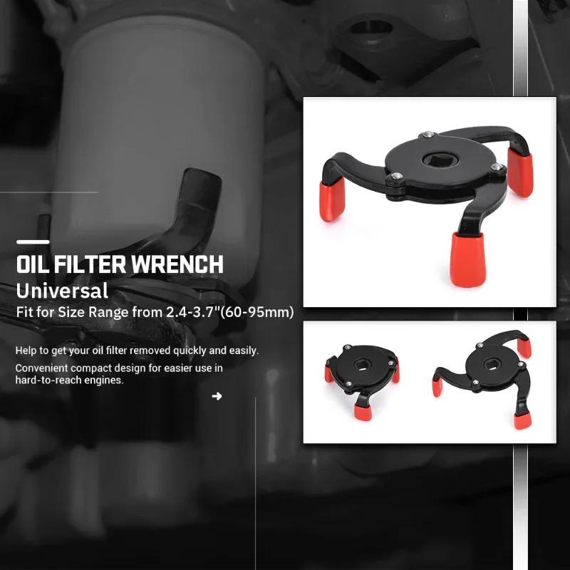 Universal 3 Jaw Adjustable Oil Filter Remover Wrench 3/8 Inch Car Maintenance Tool 60-95mm 2.4-3.7 Inch Auto Repair Equipment