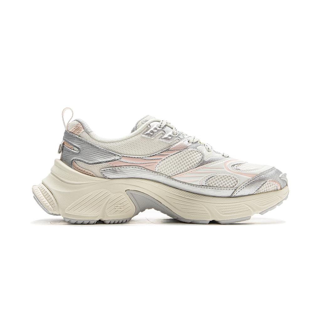 New LiNing Star Shock Absorbers Slip Resistant, Abrasion Resistant, Breathable Low Top Chunky Sneakers Women's White Silver AGCV110-3