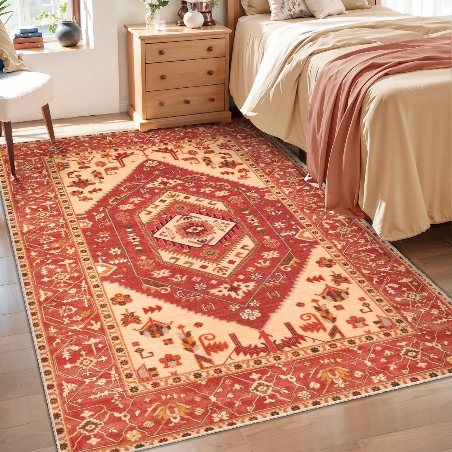 

Bohemian Ethnic Style Vintage Carpet Retro Red Brick Geometry Pattern Floor Rug Soft Non-Slip Luxury Home Decor Floor Mat 40X60CM