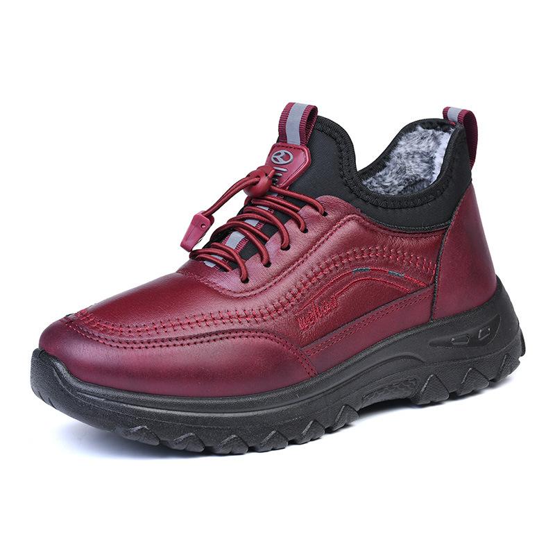 Women's Plus Size Warm Fleece Lined Winter Boots, New Thickened Leather Cotton Shoes, Soft Sole Snow Boots for Middle-Aged and Elderly Women