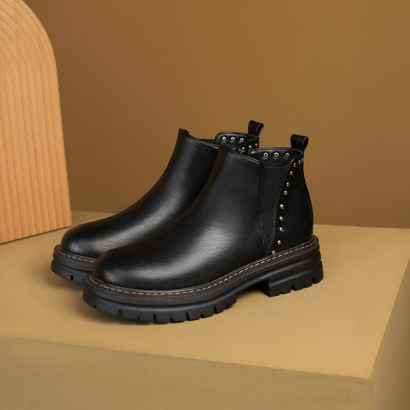 

Осенне-зимние полусапоги на молнии сбоку, женские, на среднем каблуке, удобные, на квадратном каблуке, с круглым носком, новые кожаные сапоги, корейская версия, резиновая подошва, kn 39 чёрный