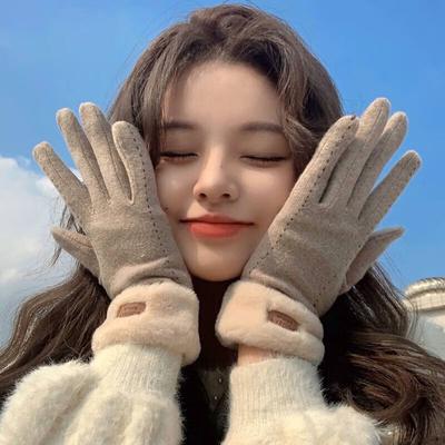Gloves for Women's Autumn Warmth Double-layer Fleece Thickened Riding Cute German Fleece Cold-proof Cycling Windproof Gloves
