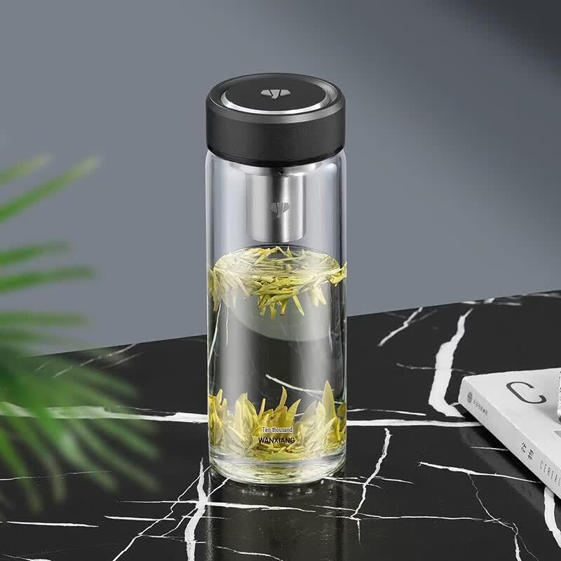 WANXIANG Portable High Borosilicate Glass Water Bottle with Tea Infuser