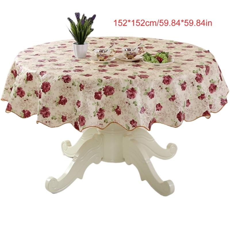 Florals Pattern Tablecloth Oilproof Waterproofs Easy Cleaning Round Table Cover for Home Restaurant Decors Table Cloth
