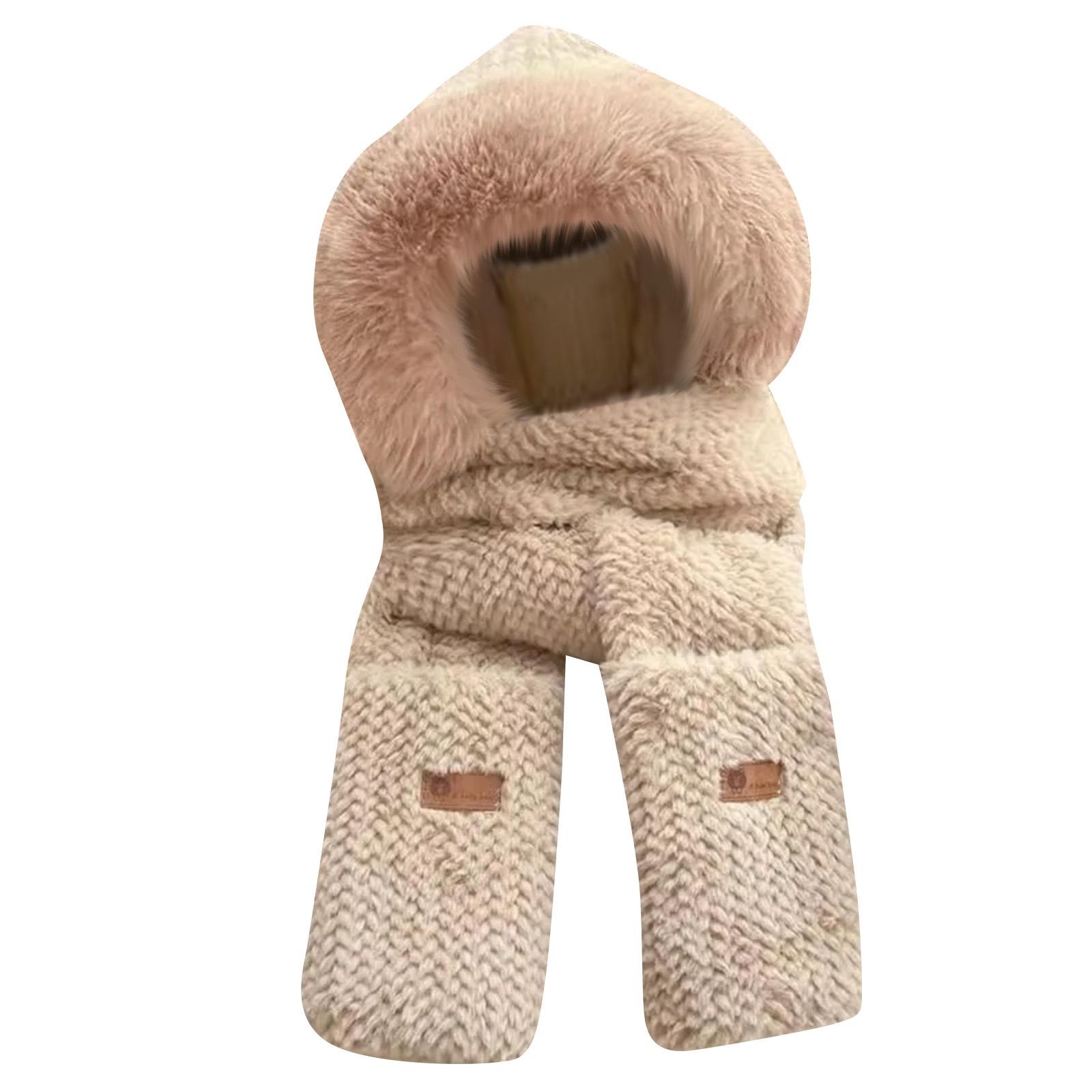 

Fall Winter Warm Plush Fleece 3-in-1 Ear Cap Scarf Gloves Set Windproof Outdoor Accessories for Cold Weather Best Gift for Girl One Size хакі