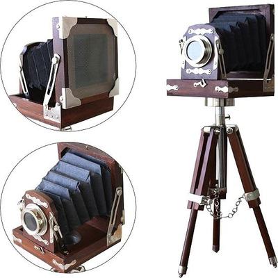 Antik Vzhled Vintage Filmový Fotoaparát Dřevěný Stativ Sběratelský Studio Dárkový Předmět Hnědá Barva 55,88 cm