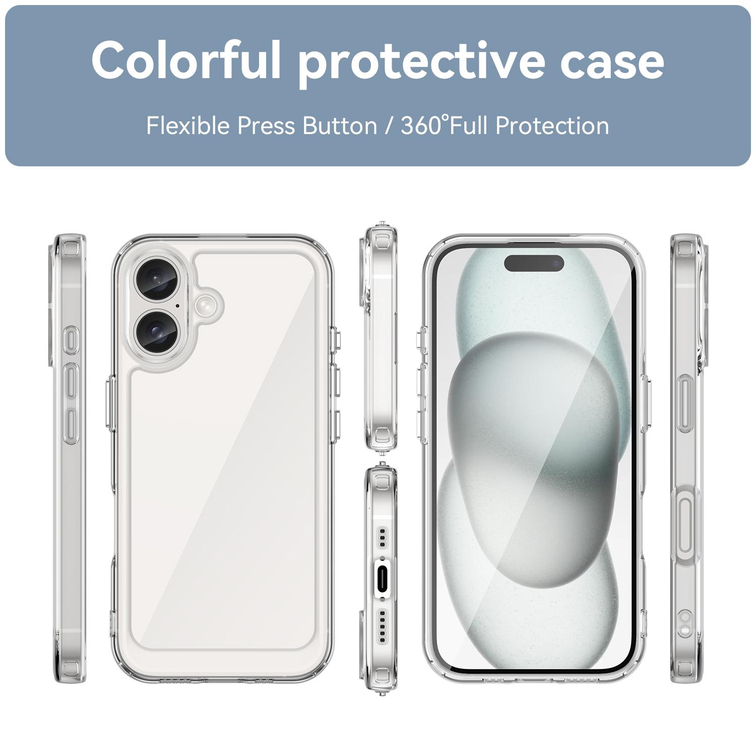 

For iPhone 16 Clear Case WANLONFENG FM Series TPU Phone Back Cover (Big Lens Hole) E