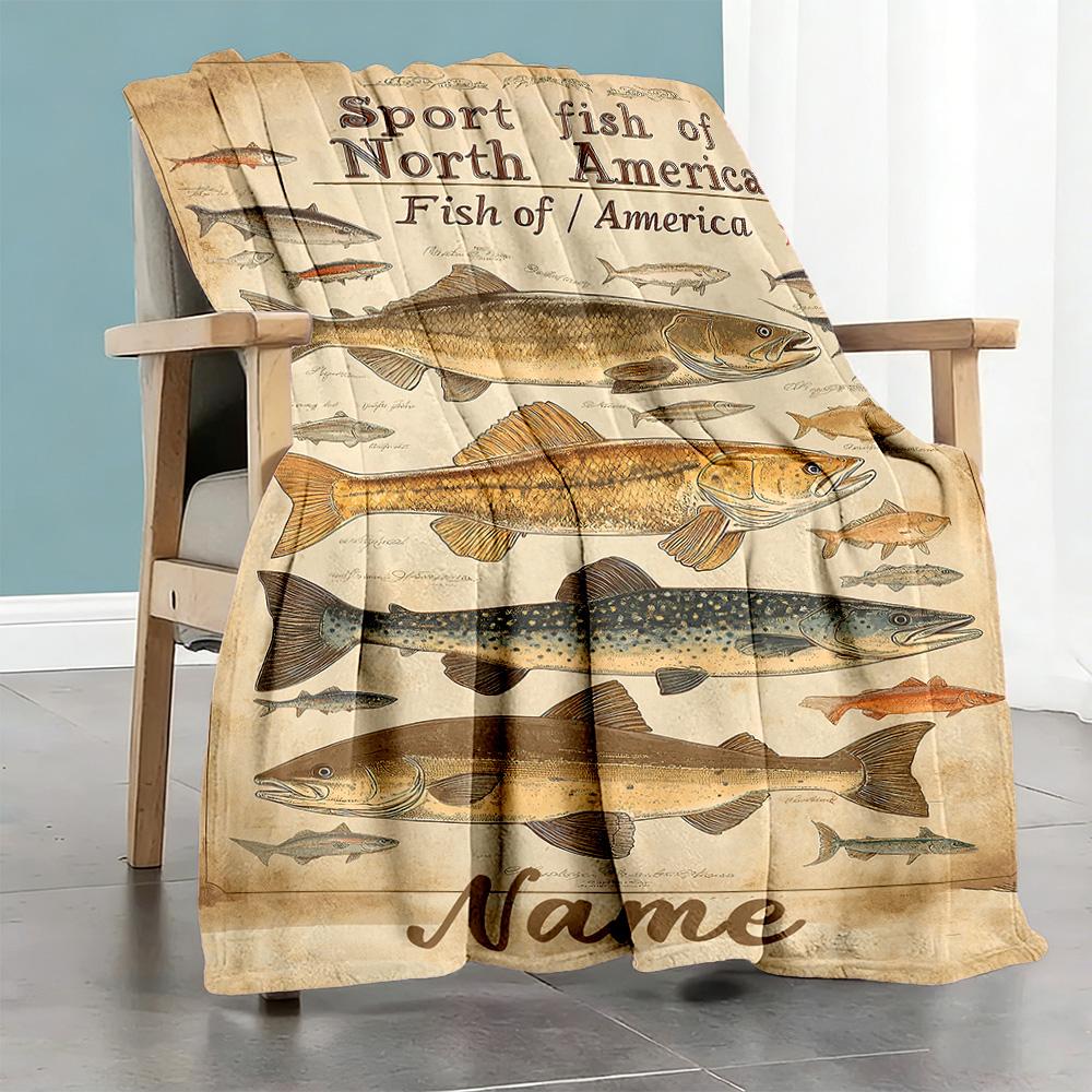 Types Fish Personalized Text Blanket Gift Customizable Blanket Comfortable for Seaside Couch Chair Picnics for All Occasions