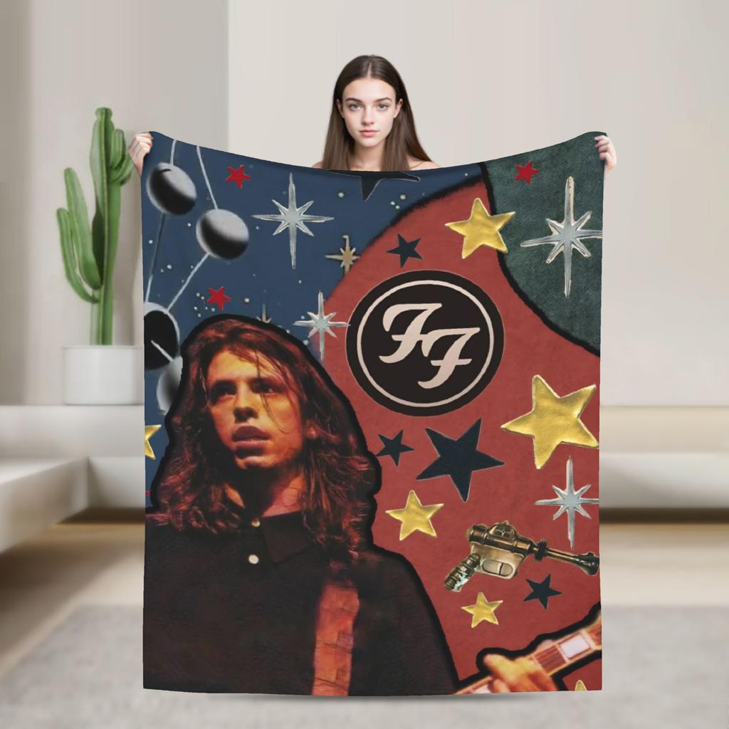 Fools Band F-Fighters Flannel Blanket Soft Durable Throw Blanket for Outdoor Travel Novelty Bedspread Sofa Bed Cover