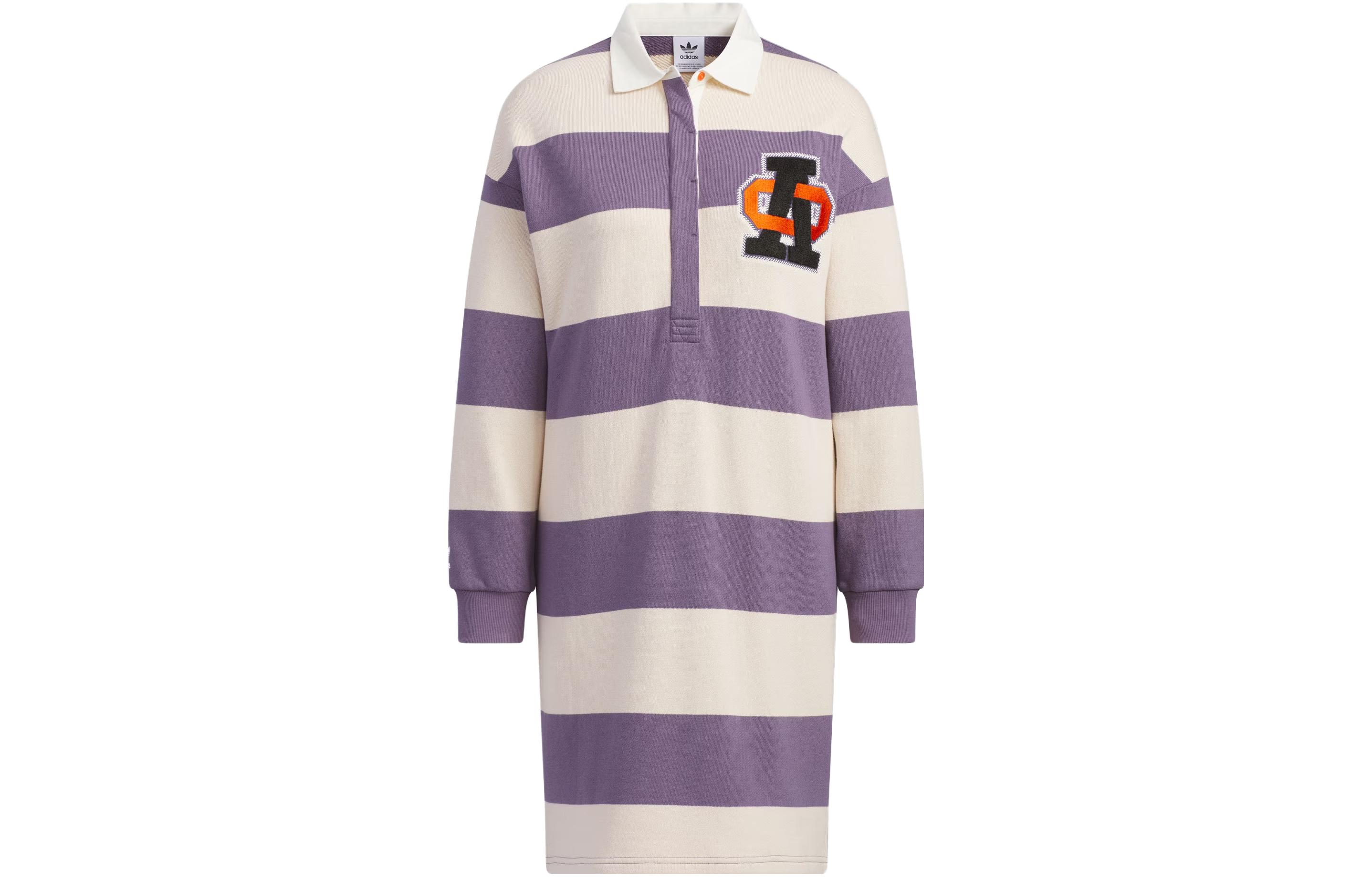 

Adidas Originals Long Sleeved Dresses Women s Dark Gray Violet Polo Collar Thickened Mid Length IN1061 M