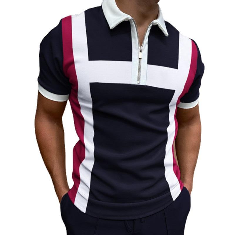 Lapel Polo Shirt Men's Short-sleeved Men's Casual Gradient Colour Blocking Men's T-shirt Tops