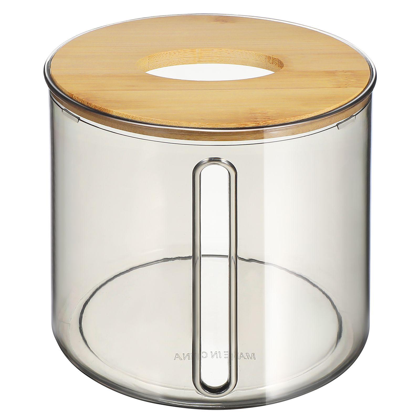 

Боковая коробка для салфеток Диспенсеры для салфеток Круглый прозрачный контейнер для бумажных полотенец Украшение деревянного держателя