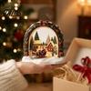 Christmas Tree Wooden Figurines Tabletop Decor with Warm LED Lights, 2D Printed Snow Village Scene Decorative Church And Sleigh Sets Santa Reindeer