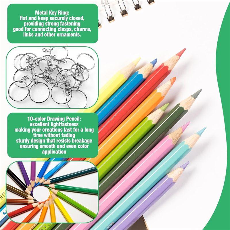A84X-Shrink Plastic Sheet Kit W Blank Sheets Shrinky Art Paper, Colored Pencils, Keychains, Earring Hooks,For Crafting
