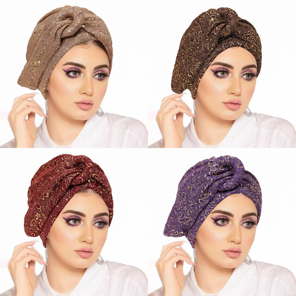 Modern Ladies Sequin Twisted Headscarf Hat With Ethnic Style For All Seasons