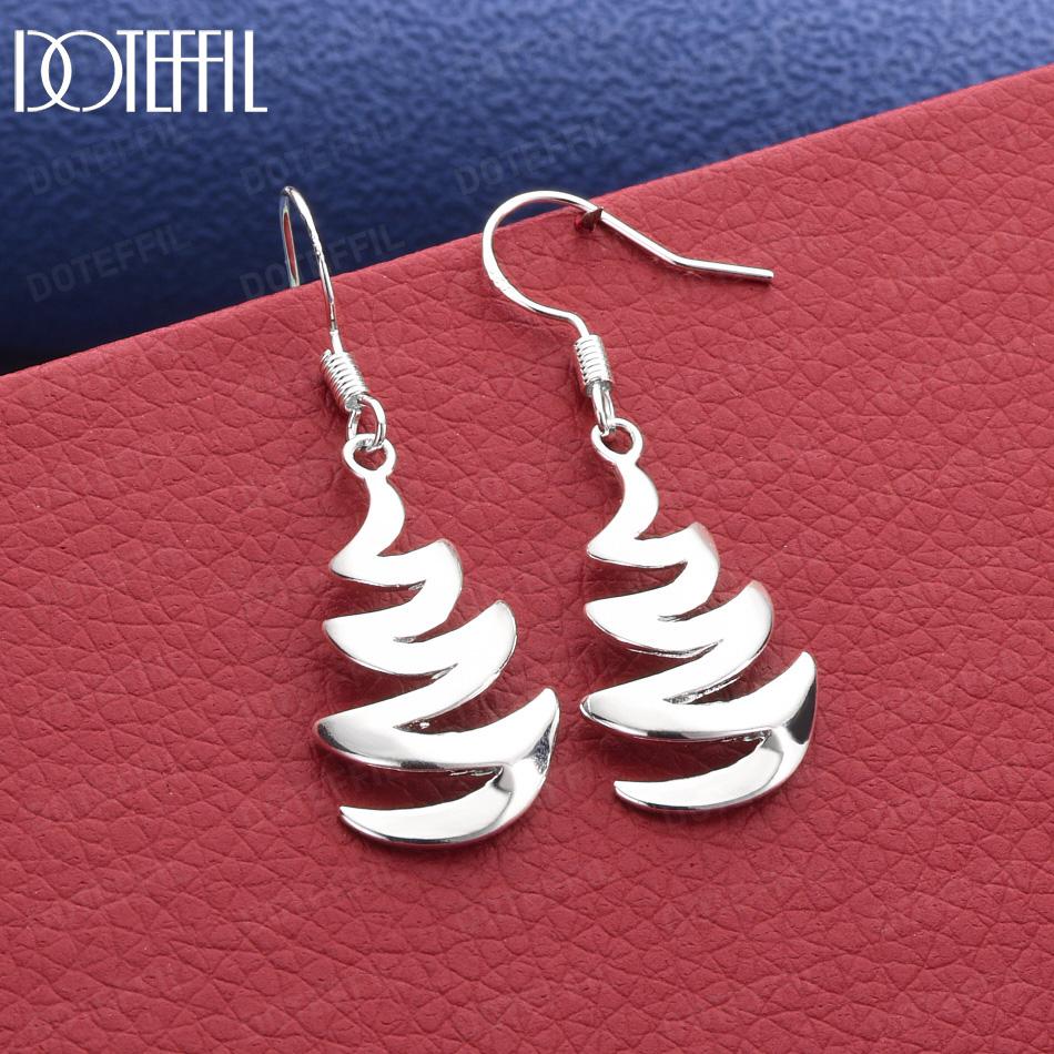 925 Sterling Silver Fashion Gift Wavy Pendant Pierced Earrings 1.00*2.90cm