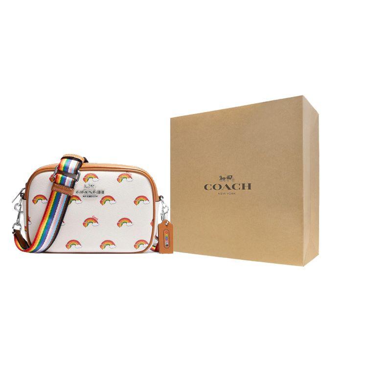 Coach Jamie 19 Silver Metal Logo Rainbow Print Coated Canvas And Leather Camera Bag Women Shoulder Bag Beige Brown CJ647-SVCAH
