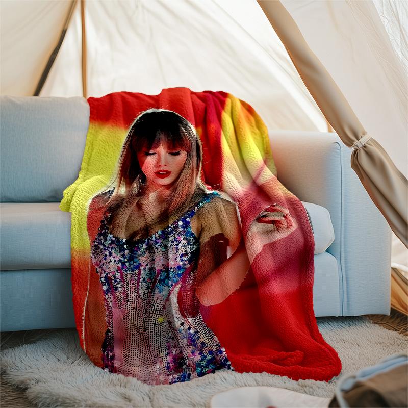 1pc Taylor Swift1 Theme Blanket - Digital Print, Polyester, Cozy for All Seasons, Perfect for Outdoor, Camping, and Travel