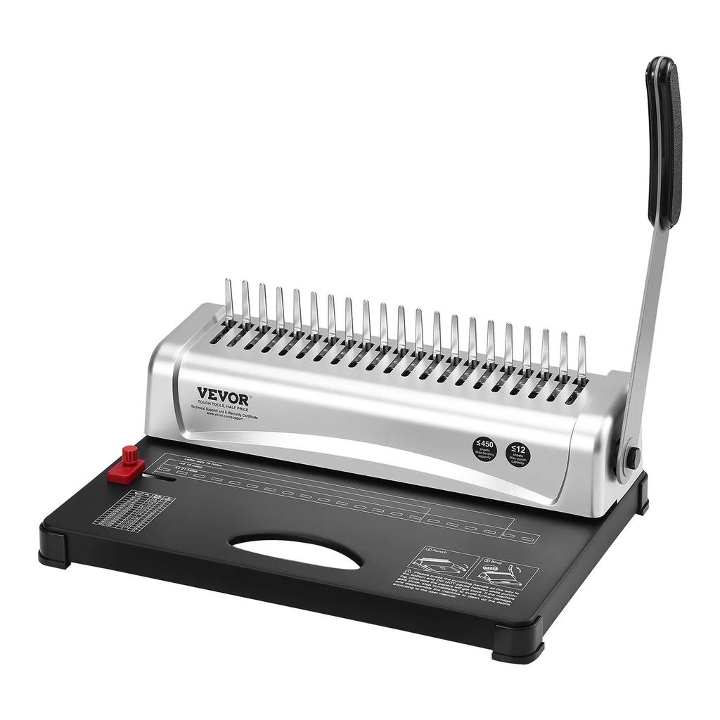 VEVOR Binding Machine, Comb Binding Machine 21-Holes Binding 450 Sheets, Book Binder Machine with 100 PCS 9.53 mm Comb Binding Spines