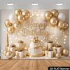 Tessuto sfondo tema compleanno palloncino 2D piatto oro bianco - base bianca, stampato con palloncini oro e bianchiDJH