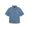 MLB New York Yankees Unifarben Logo Bestickt Lässig Kurzarm Hemd Damenhemden Blau 3FDRH0233-50SBL