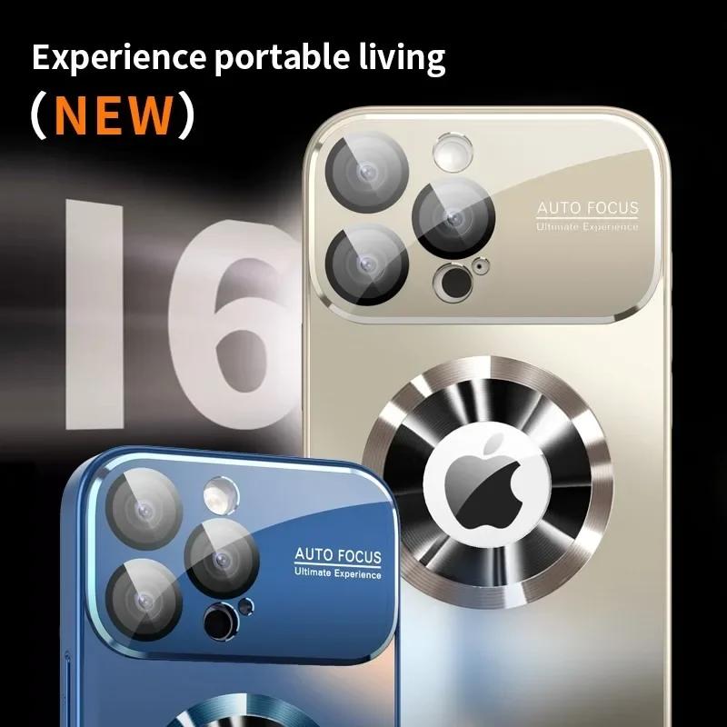 New Titanium Metallic Luxury Matte Case For iPhone 16 15 14 13 12 17 Pro Max Plus For Magsafe Glass Lens Camera Protection Cover