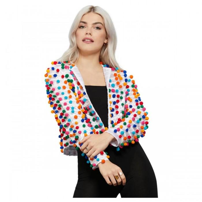 Giacca con pompon da festival arcobaleno da donna Fever L-XL bianco