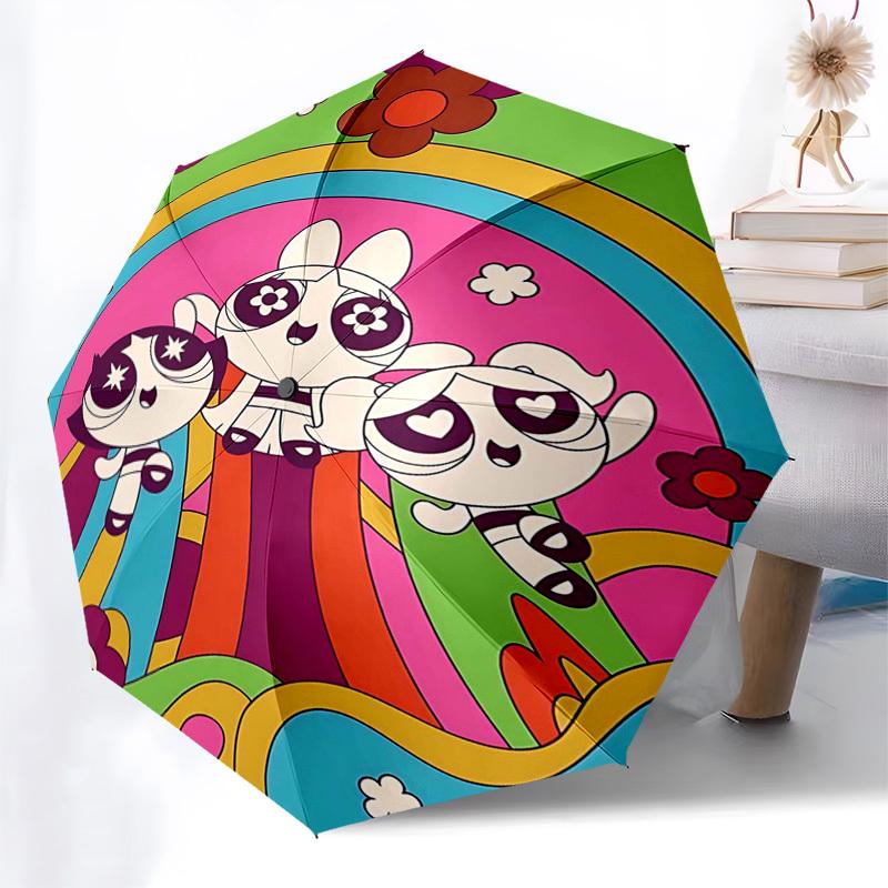 

1pc Powerpuff Girls Automatic Opening Folding Umbrella with 8-Bone Iron Frame - Outdoor for Fans, Travelers, Everyday Use, Festival Gift.P003