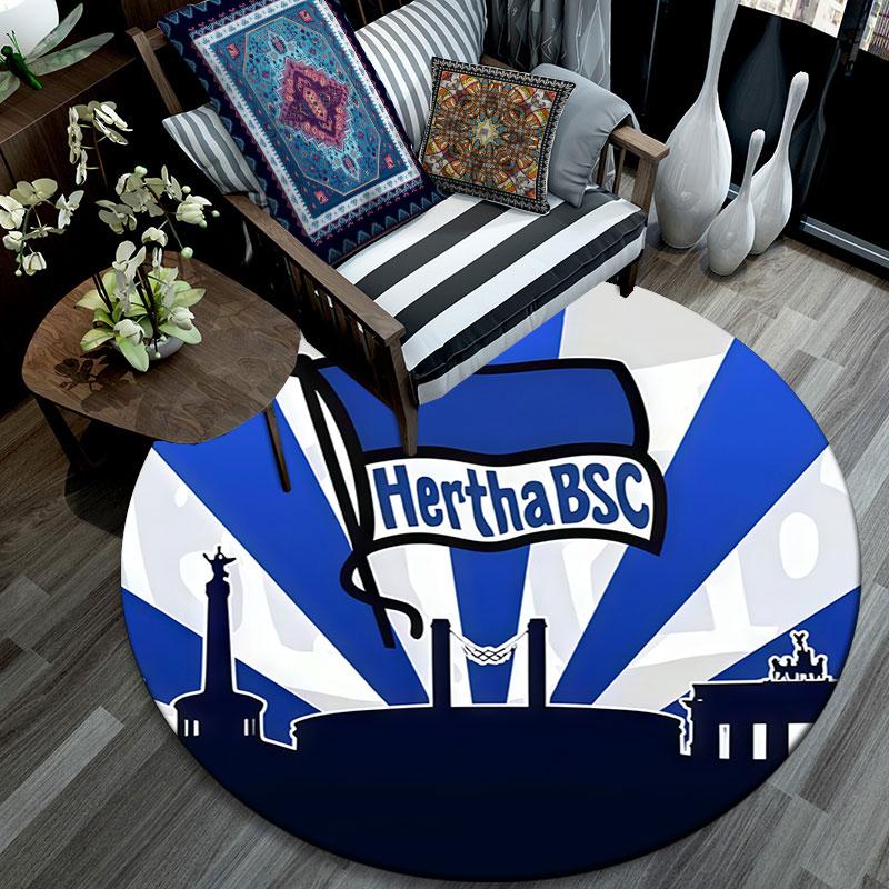 Hertha BSC Berlin Printed Round Rug, Non Slip Washable Circular Carpet For Living Room Bedroom Playroom, Sports Fan Decor, Holiday Birthday Gift