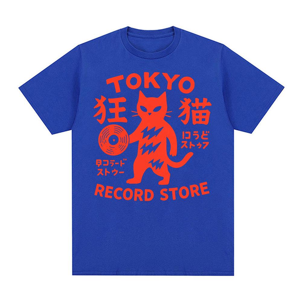 Tokyo Record Store Cat Viny Record Player Rock Dj Band Japanese Drawing Art Super Cool Best Gift Top Tshirts Oversized T Shirt