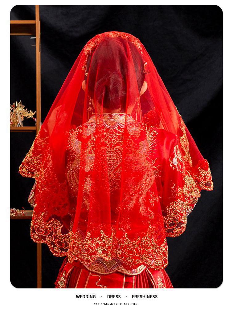 Red Translucent Bridal Veil for Chinese Wedding Xiuhe Dress