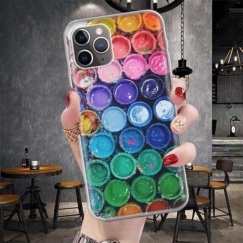 Watercolors Set Paint Palette Painting Box Soft Phone Case For IPhone 11 17 Air 16E 16 Pro Max 15 + 14 Plus 13 Mini 12 Apple 7 S