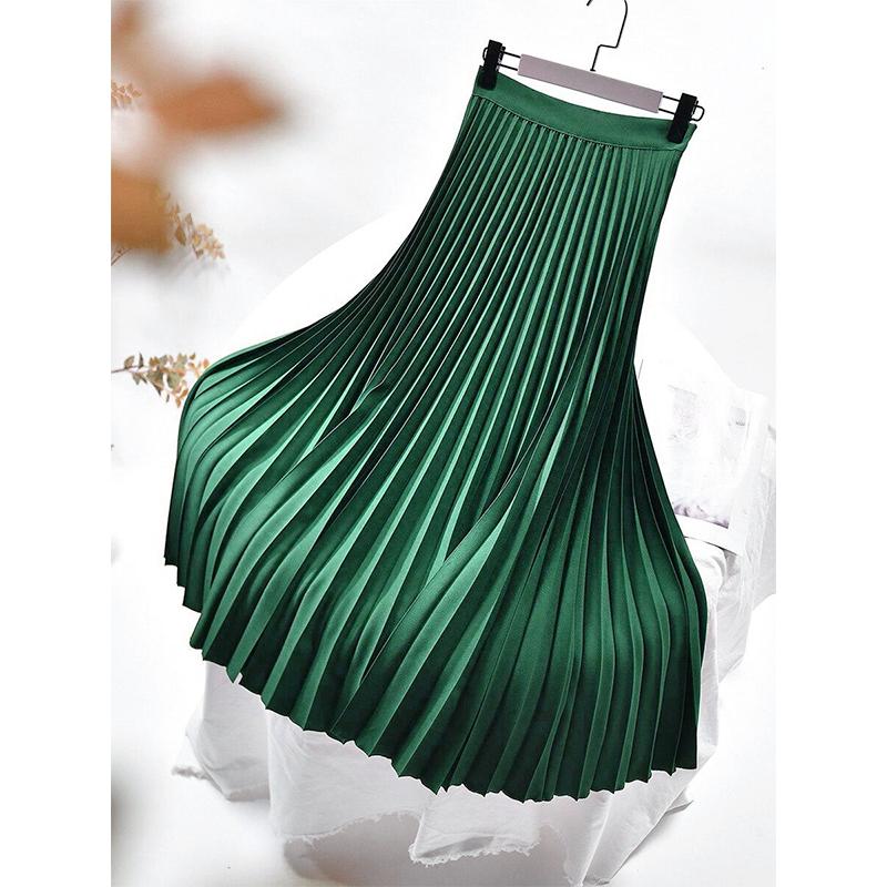 

Женская весна осень элегантный шикарный однотонный плиссированная юбка с высокой талией роскошная мода с эластичной резинкой женский MK-522 One Size зелёный