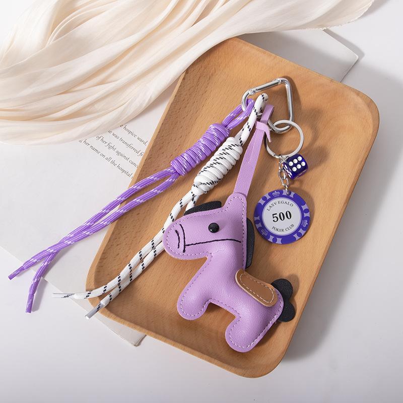 1 Piece Leather Pony Keychain Braided Rope Backpack Pendant For Phone Bag Hanging Accessories Diy Decoration