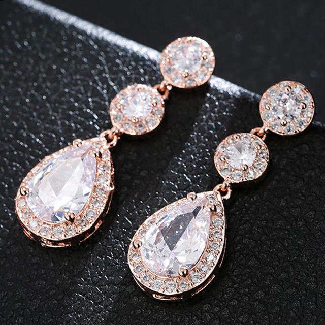 Charm White /Rose /Yellow Gold Color Drop Water Long Earrings Clear Crystal Nail Drop Earings Women Dazzling Wedding Gift Ae331