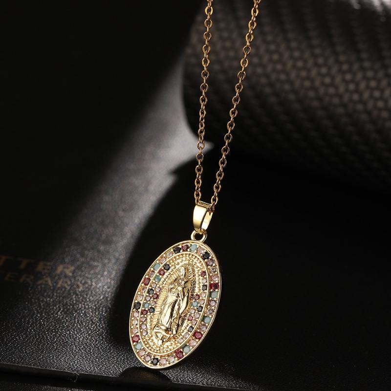 European and American Fashion Micro inlaid Color Zircon Pendant Women's Jewelry Virgin Mary Necklace