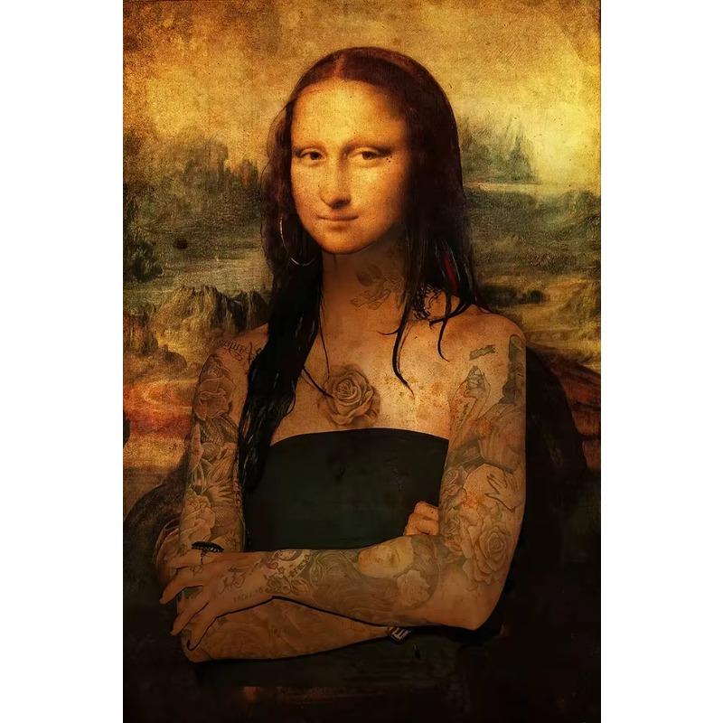 Funny Mona Lisa Poster Wall Art Canvas  Posters Classsic Oil  Character Funny Interesting Pictures Home Decor