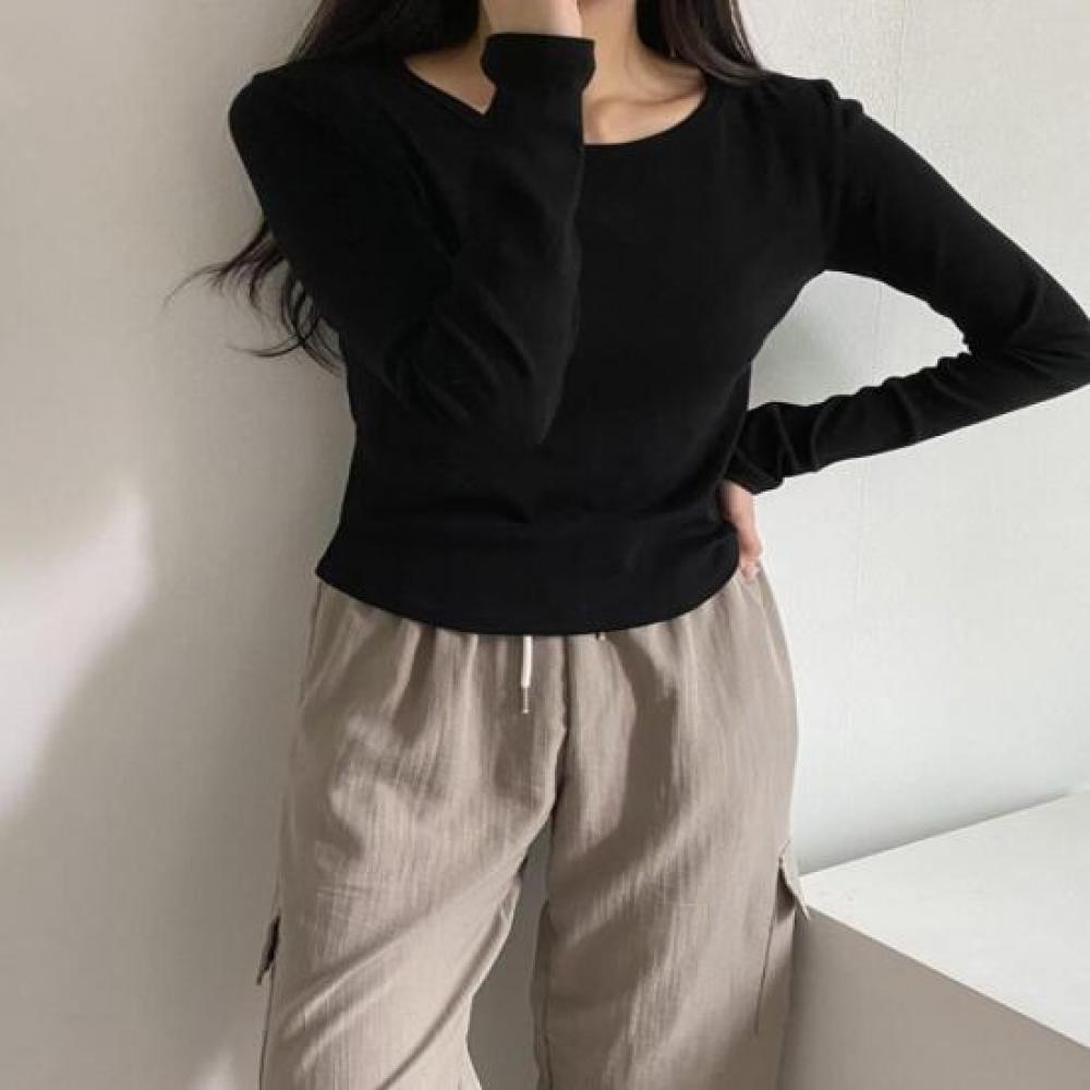 New Arrivals Open Run Women Slim FiT Color T shirT Crew Neck Long Sleeve