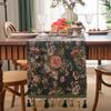 Christmas Green Jacquard Table Runner with Tassel Decorative Festive Table Flag Dining Table Decoration for Home Restaurant Bar Kitchen