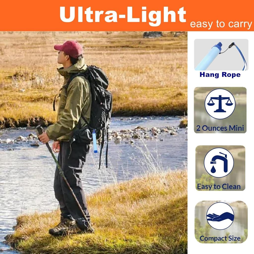 Outdoor drinking water filtration straw, emergency preparation portable water filtration hiking, water purifier equipment