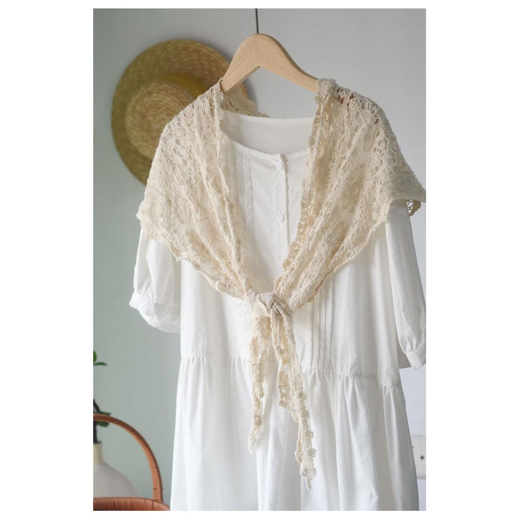 Johnature Handmade Crochet Triangle Scarf Versatile Spring Summer Women Solid Color Hollow Shawl Scarf