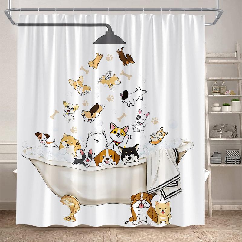 Funny Cartoon Bathing Cats Shower Curtains Cute Animals Pet Cat Kids Bath Curtain Polyester Children Bathroom Decor With Hooks