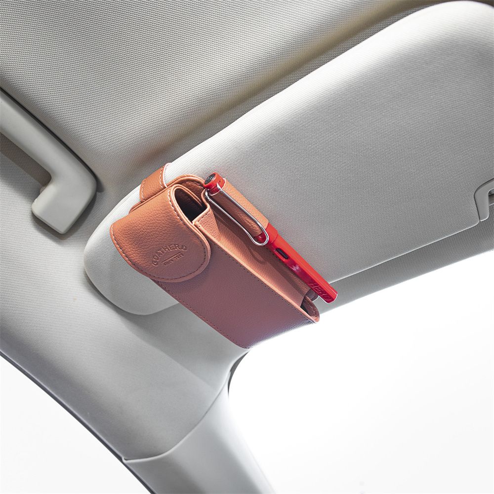 Car-styling Storage Holder Leather Sun Visor Point Pocket Sunshade Bag Organizer Bag IC Card Holder