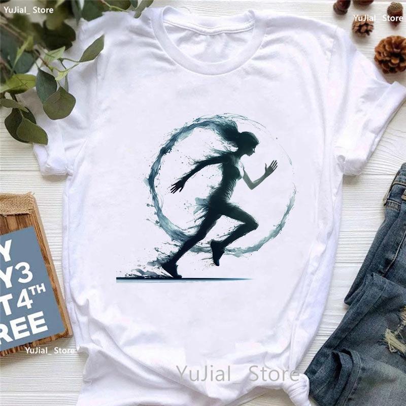 Colorful Running Girl Printed T Shirt Unisex Clothes 2024 Summer Fashion Tops Tee Shirt Femme Love Sports Tshirt Female