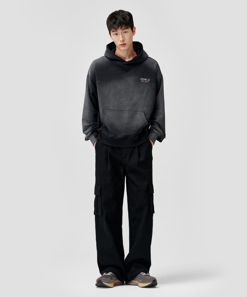 AGOD Wide Big Pocket Cotton Cargo Elastic Pants [Black]